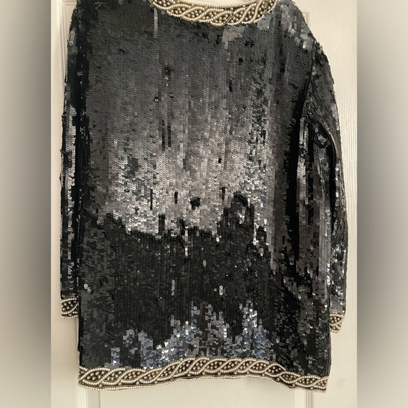 VINTAGE SCALA 1x black sequin jacket with pearl accents - Picture 3 of 5